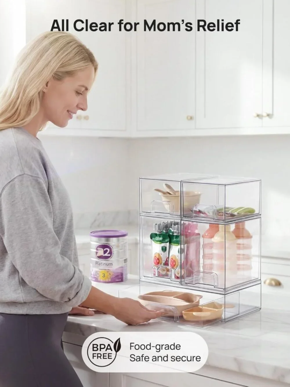 Stackable Clear Plastic Storage Drawers Set of 5 - Ideal for Baby Bottles